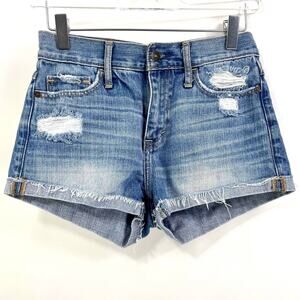 ABERCROMBIE & FITCH Blue Distressed Mid Rise Denim Shorts